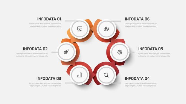 Circle Infographic Template with Gradient Color, Gray Line, 6 Options, and Icon for Presentations, Process Diagrams vector