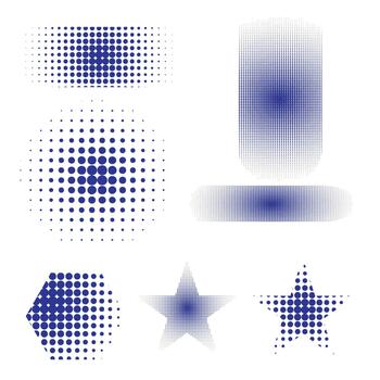 Abstract blue halftone dot patterns set for modern graphic design vector
