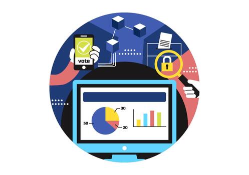 Decentralized Ballot Depiction Demonstrating Secure Blockchain Election Technology With Transparent Digital Voting vector