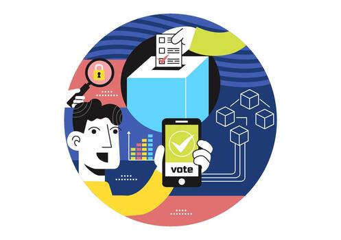 Secure Blockchain Election Depicting Transparent Digital Ballots In A Modern Decentralized Voting Environment vector