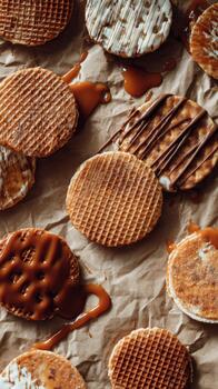 Overhead Shot of Stroopwafels with Caramel. photo