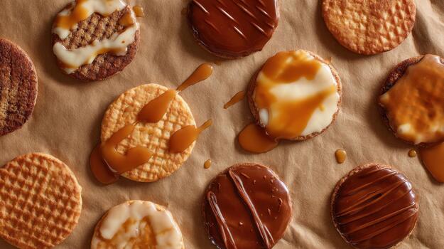 Overhead Shot of Cookies with Caramel Topping photo