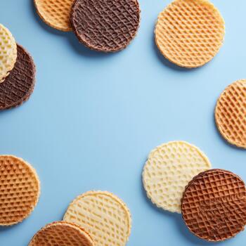 Overhead Shot of Stroopwafels on Blue Background photo
