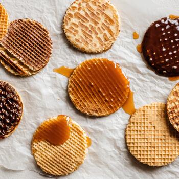Overhead Shot of Stroopwafels with Caramel, Holland food. photo
