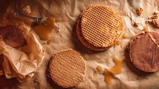 Overhead Shot of Stroopwafels with Caramel photo