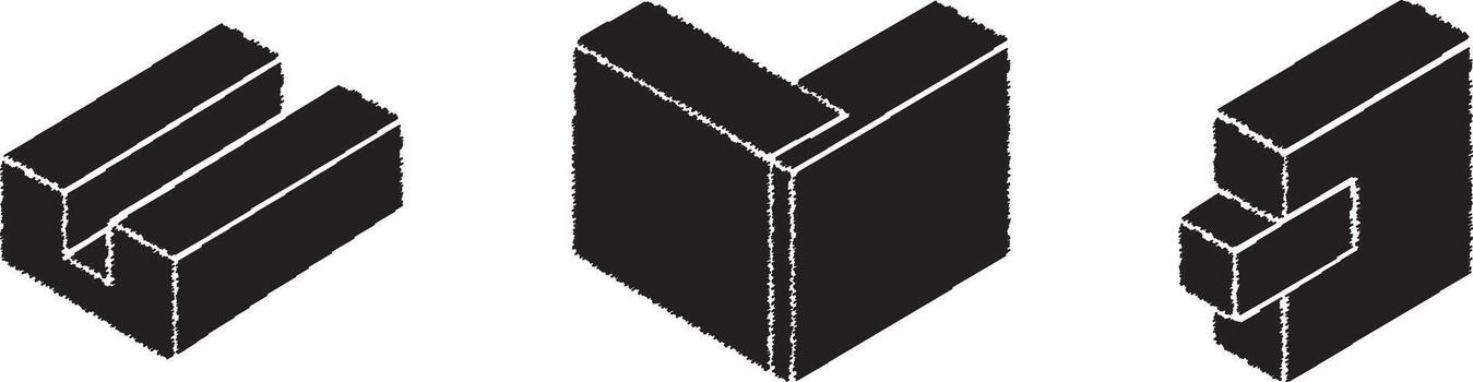 Stacked rectangular blocks in three arrangements vector