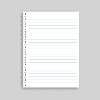 A blank notebook with lined paper on a gray background vector