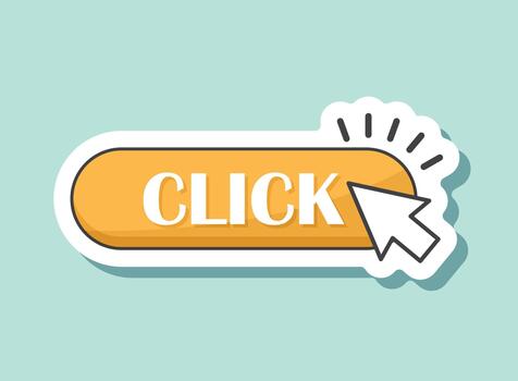 hacer clic botón con flecha y texto en azul antecedentes vector