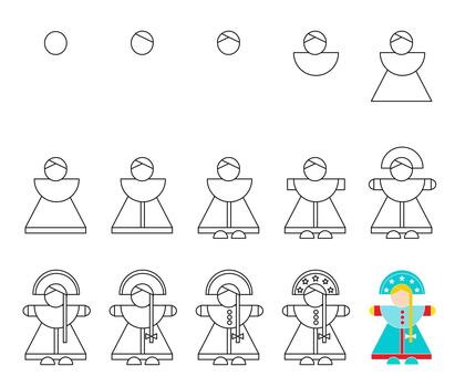 How to draw step by step Worksheet easy guide to drawing cartoon doll. vector