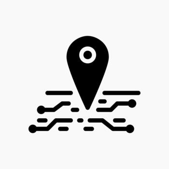 Secure Location icon in glyph style, used for encrypted GPS tracking, safe navigation, and protected location data. vector
