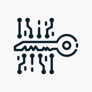 Encrypted Key icon in line style, symbolizing digital authorization, encryption control, and secure system access. vector