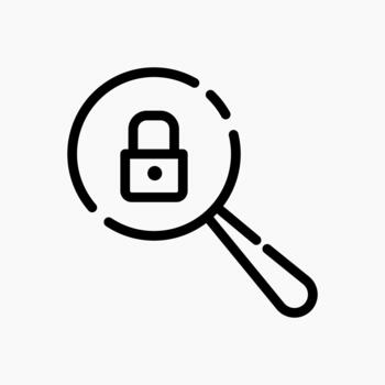 Secure Search icon in line style, showing protected data scanning, safe lookup, and security audit functions. vector