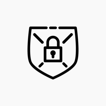 Cyber Shield icon in line style, used to show firewall defense, system protection, and threat-blocking. vector