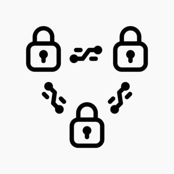 Data Transfer Encryption icon in line style, representing secure communication and protected data exchange. vector