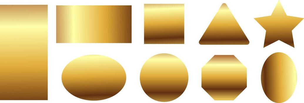 gold bars isolated on white, set of gold frames, Ornate gold frame Showcase of metal identification badges in various shapes. sits elegantly on a Transparent background, perfect for text or display. vector