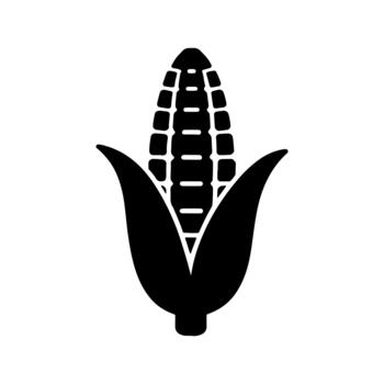 Simple black silhouette icon of a ripe ear of corn with green husks representing agriculture and healthy food isolated on a transparent background for easy use in design projects vector
