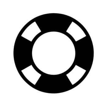 Simple black and white graphic icon of a life preserver ring with alternating solid and white segments on a transparent background vector