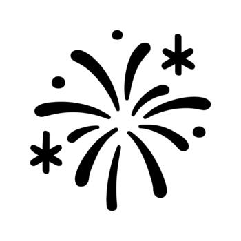 Simple hand drawn black silhouette of a firework burst with sparkles and dots on a transparent background for celebrations vector