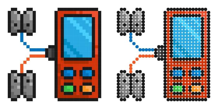 Pixel icon. Digital multimeter, device for measuring current and voltage vector