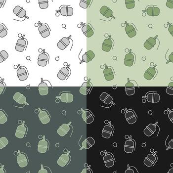 conjunto de sin costura patrones con combate ofensiva defensivo granada con anillo. ornamento vector