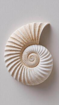 Spiral seashell displayed on a neutral background highlighting its natural patterns and textures photo