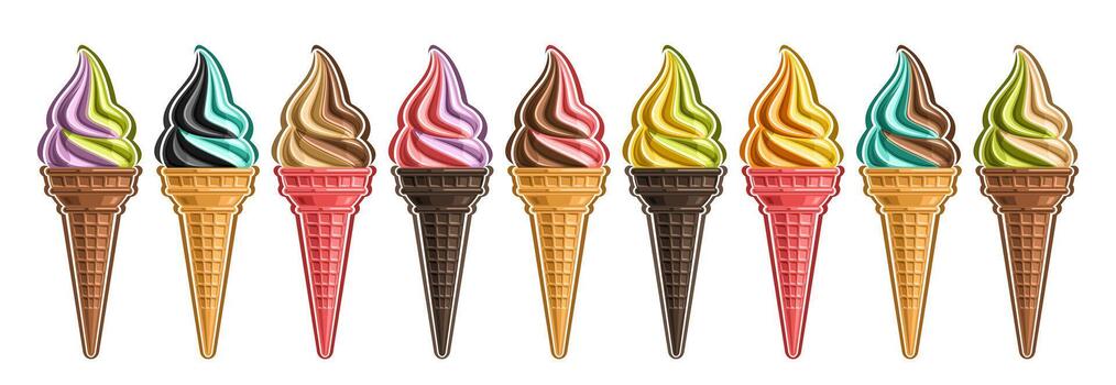 Soft serve Ice Cream set on white background vector