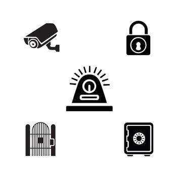 Security system icons depicting surveillance protection and access control vector