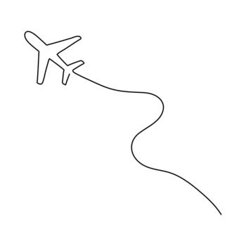 One line drawing of airplane line path icon of airplane flight route with start poin vector