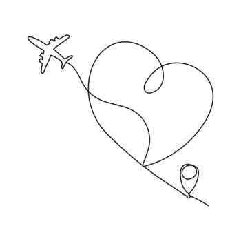 continuo soltero línea dibujo de volador arriba avión camino concepto de mundo viaje vector