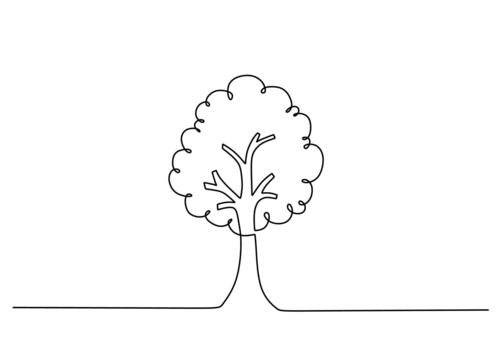 One Line Drawing of a Round Tree vector