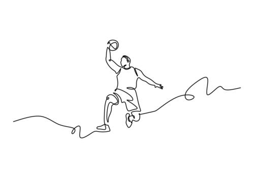 Continuous Line Drawing of a Basketball Player Doing a Slam Dunk vector
