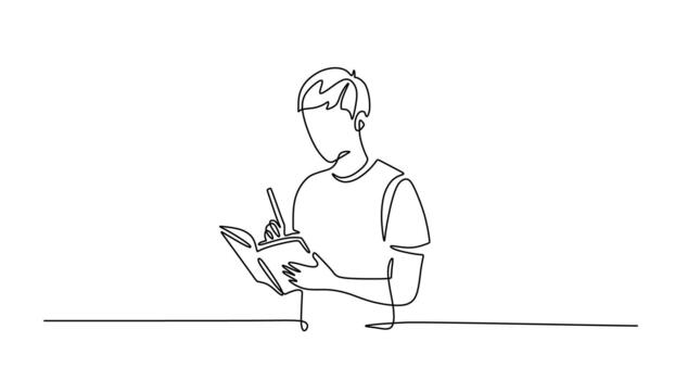 Continuous Line Drawing Hand Writing in a Notebook. Education and Learning Concept. vector