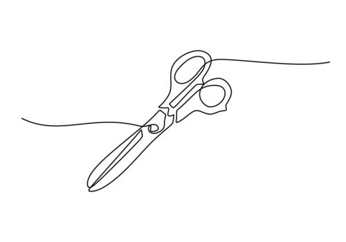 continuo línea dibujo de un par de tijeras vector