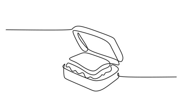 One Continuous Line Drawing of a School Lunchbox with a Sandwich vector