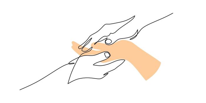 continuo línea dibujo de manos demostración apoyo y unidad vector