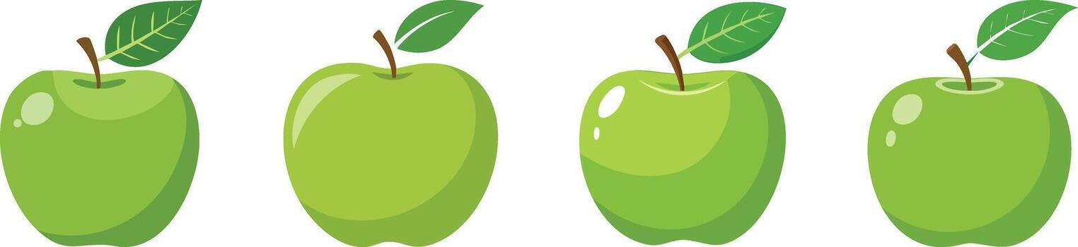Granny Smith apple illustration featuring crisp green color with stem and leaf in simple minimal art vector