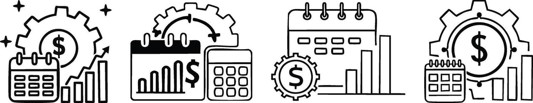 engranajes fusionando con dólar moneda gráfico y grafico creando negrita línea icono para financiero analítica conceptos vector