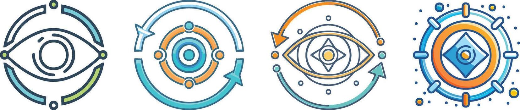 Integrated view icon combining two overlapping circles forming unified focal point in clean modern outline design vector