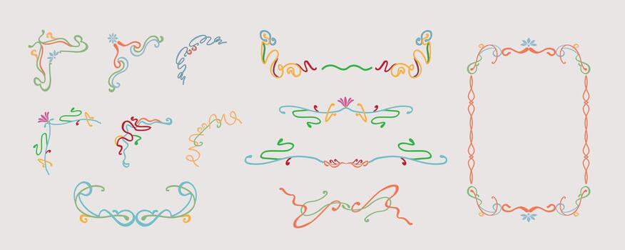 Line element object divider frame with nouveau and art deco style vector