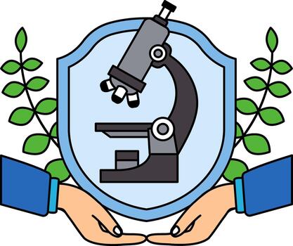 two hand holding a shield with a microscope vector
