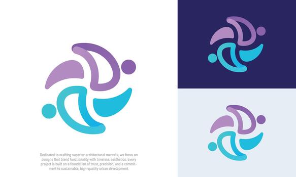 Dynamic Four People Collaboration Logo - Circular Teamwork and Continuous Growth Icon vector