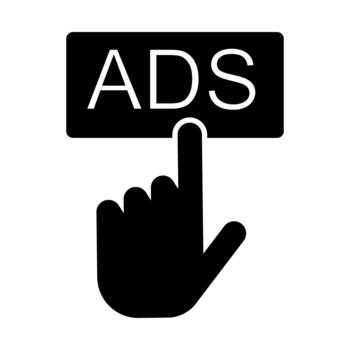 Ads icon hand cursor symbol for your web site design, logo, app, UI. EPS10 vector