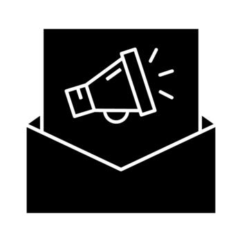 Envelope and megaphone black icon. Email illustration isolated on white. Message glyph style design, designed for web and app. Eps 10. vector