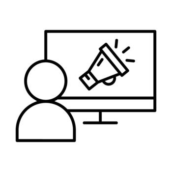 user with computer and megaphone line style icon illustration design vector