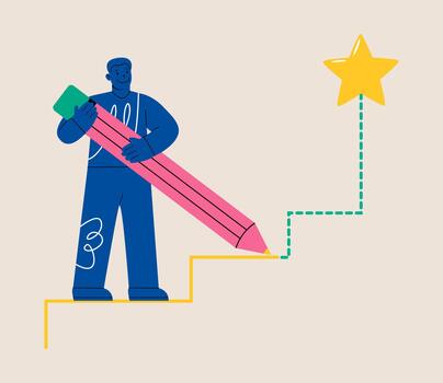 Man is drawing a way. Create path success concept. Colorful illustration vector