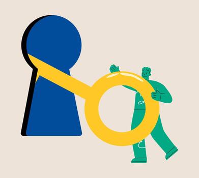 Man use keys to unlock potential. Opportunities for success. Colorful illustration vector