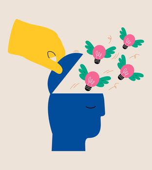 Hand open brainto develop and generate new ideas. Open mind to new ideas and knowledge. Colorful illustration vector