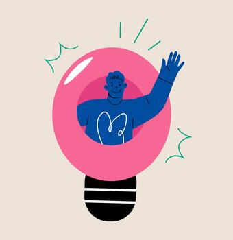 Man emerging from inside the lamp. Creative concept. Colorful illustration vector