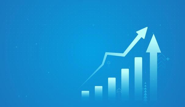 A rising bar chart with a sharp upward arrow illustrates strong financial growth and positive business performance. the glowing digital arrows rises upward vector