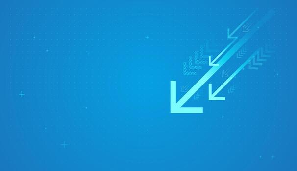 Bold diagonal arrows pointing downward on a digital blue background symbolize a sharp decline in financial markets and business performance. and business performance vector